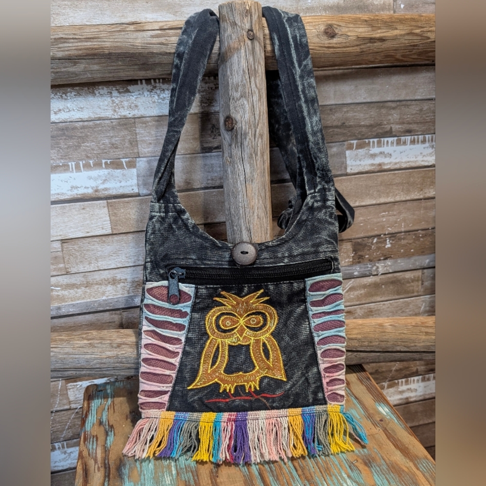 Boho Hippie Embroidered Owl Design Women's Bag
